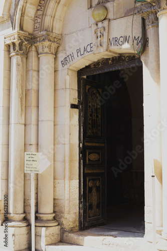 The entrance to the birth place of the Virgin Mary in Jerusalem,