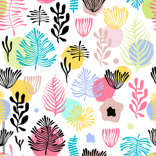 Vector seamless pattern with exotic plants. 