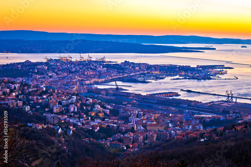 Aerial evening view of Trieste