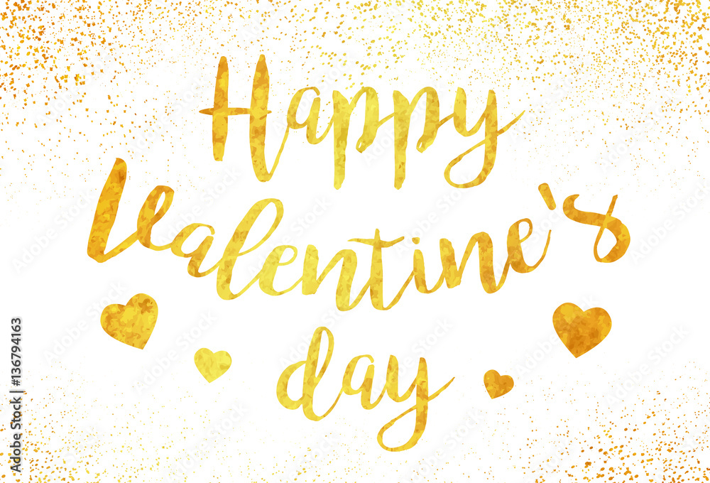 Obraz premium Valentines day lettering, gold foil imitation vector illustration, Happy Valentines day gold sign