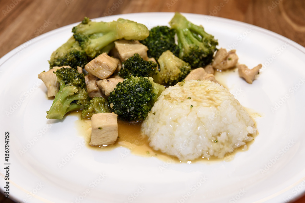 Cooking and serving of broccoli with chicken breast Cooking and serving of broccoli with chicken breast