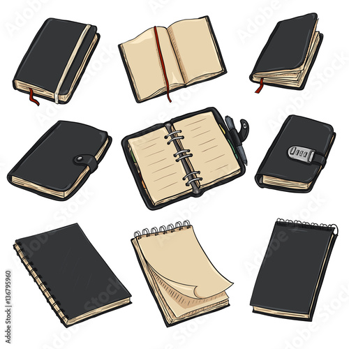 Vector Set of Cartoon Notebooks, Notepads and Diaries