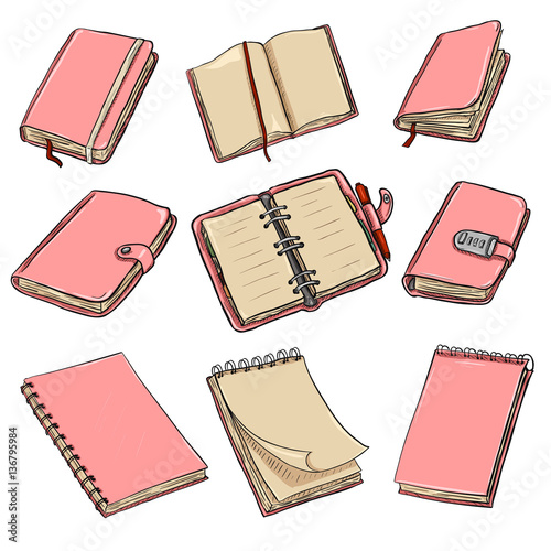 Vector Set of Cartoon Notebooks, Notepads and Diaries