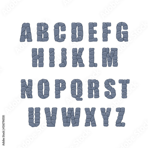 Vector cracked stone alphabet on a white background