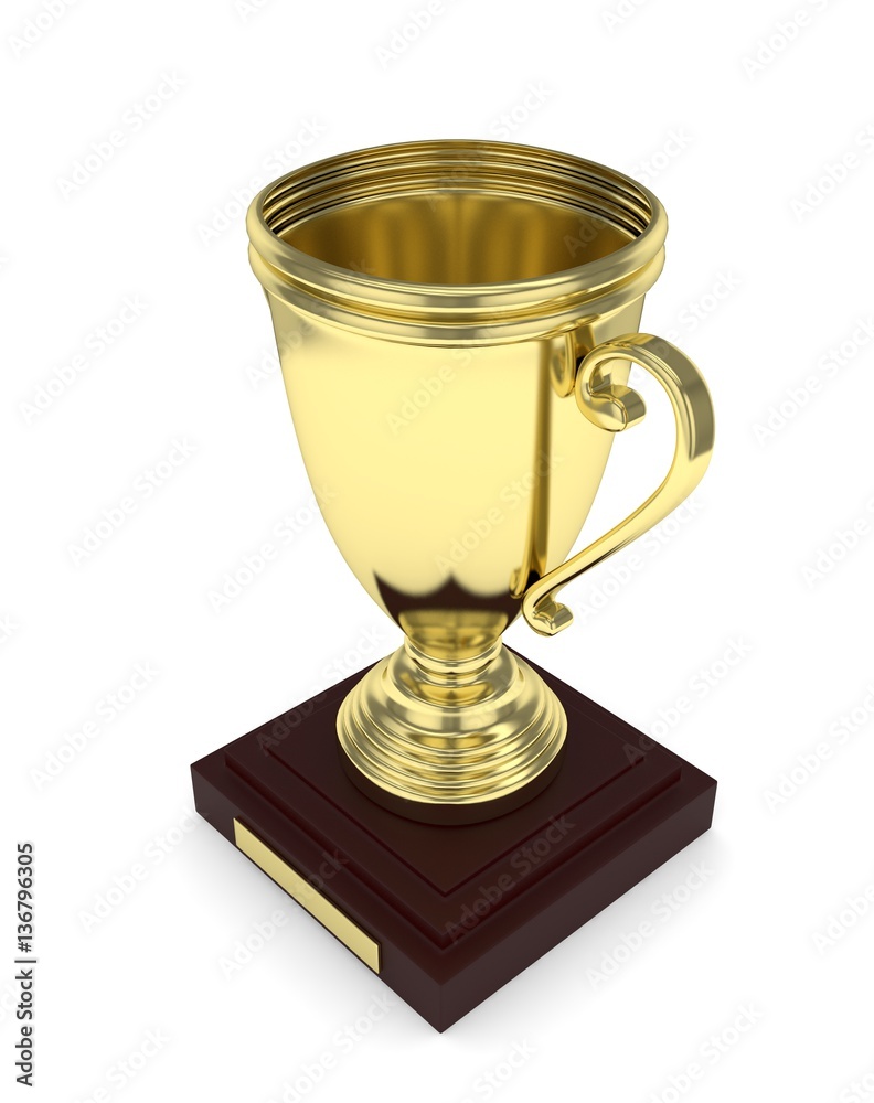 Golden cup on white background. 3D rendering. Golden cup on white background. 3D rendering.
