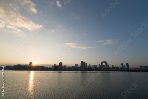 Yodo river and Umeda morning view Osaka Japan