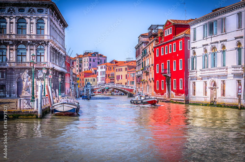 Venice city Italy. / Colorful view at architecture and water houses in Venice city, italian travel places.