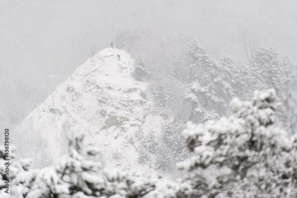 Fototapeta premium Snowy hill on High castle in Lviv Ukraine