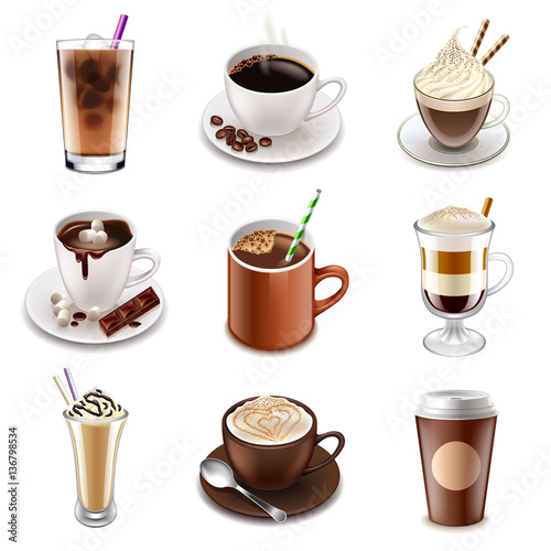 Coffee drinks icons vector set