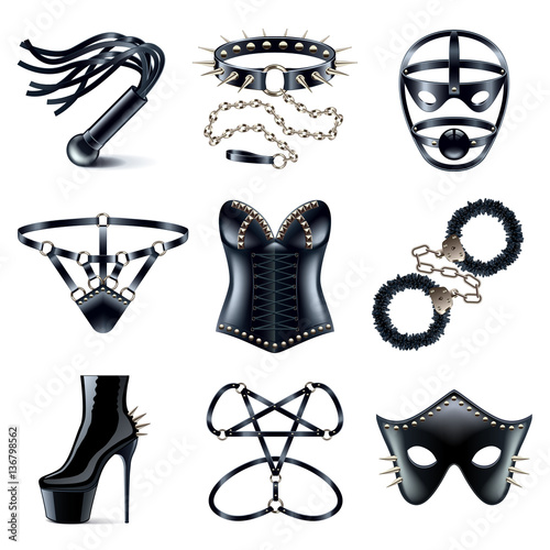 Sadomasochism bdsm icons vector set