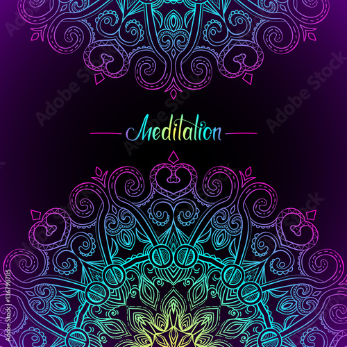 Vector hand-drawn oriental mandala with place for text, ethnic mandala border, decorative background with colorful gradient ornament, good for greeting card and invitation, EPS 10