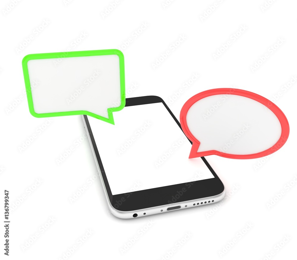 smartphone with bubbles isolated on white background. 3d rendering. smartphone with bubbles isolated on white background. 3d rendering.