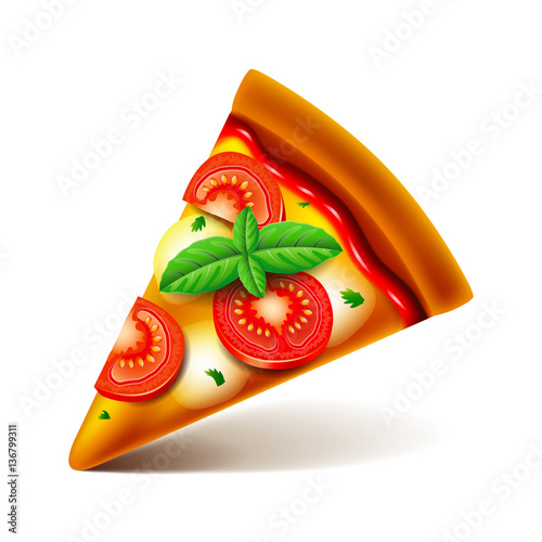 Margarita pizza slice isolated on white vector