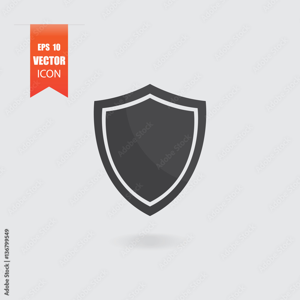 Shield icon in flat style isolated on grey background. Shield icon in flat style isolated on grey background.