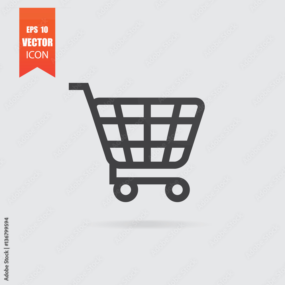 Shopping cart icon in flat style isolated on grey background. Shopping cart icon in flat style isolated on grey background.