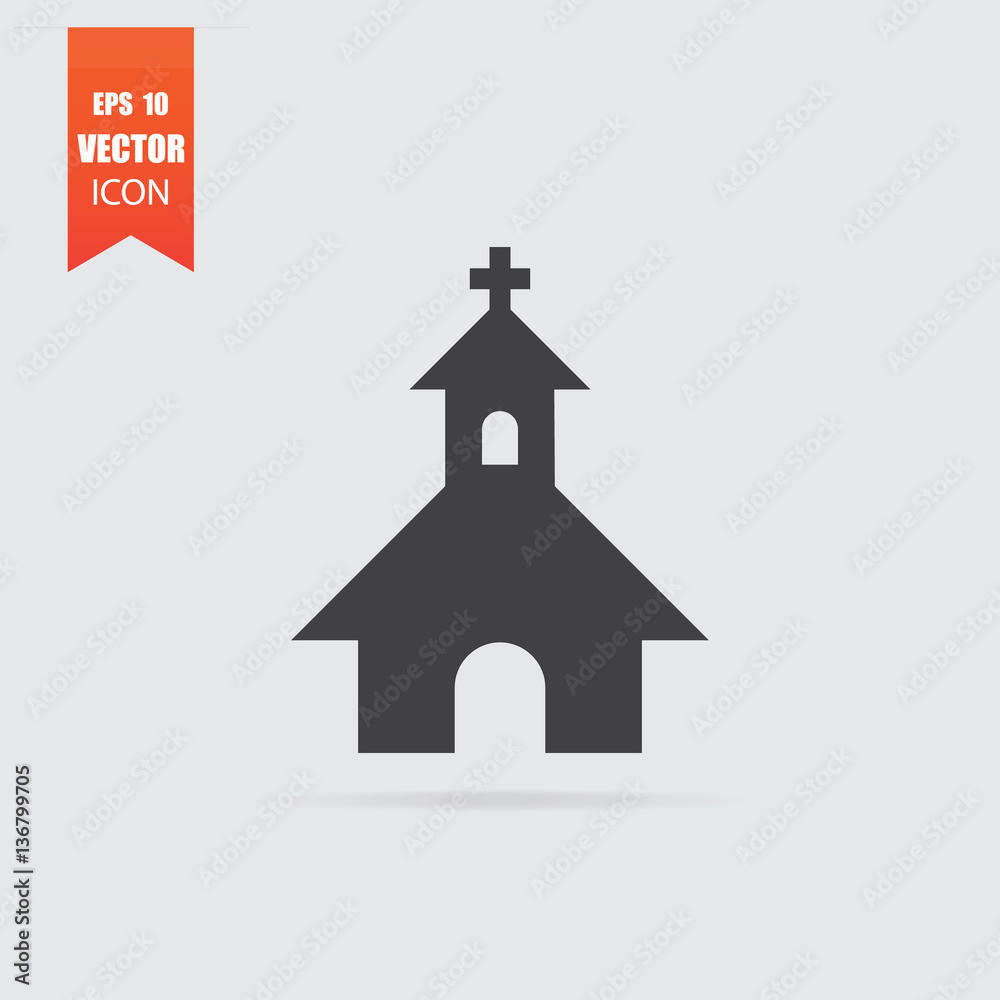 Church icon in flat style isolated on grey background. Church icon in flat style isolated on grey background.