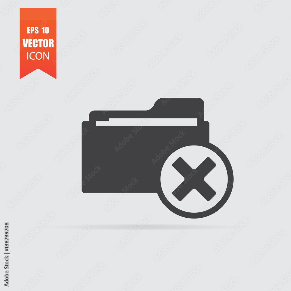 Delete folder icon in flat style isolated on grey background. Delete folder icon in flat style isolated on grey background.