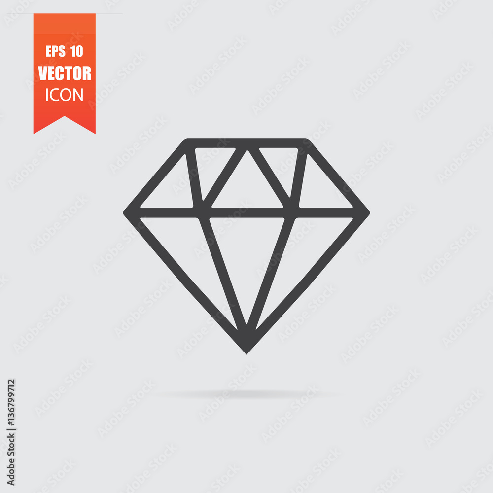 Diamond icon in flat style isolated on grey background. Diamond icon in flat style isolated on grey background.