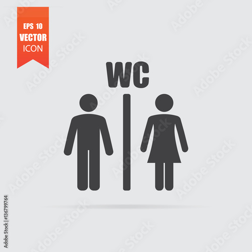 Toilet icon in flat style isolated on grey background.