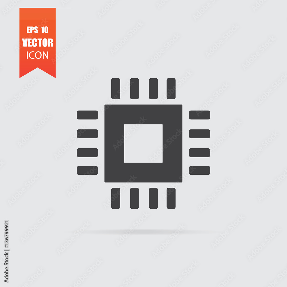 Computer chip icon in flat style isolated on grey background. Computer chip icon in flat style isolated on grey background.