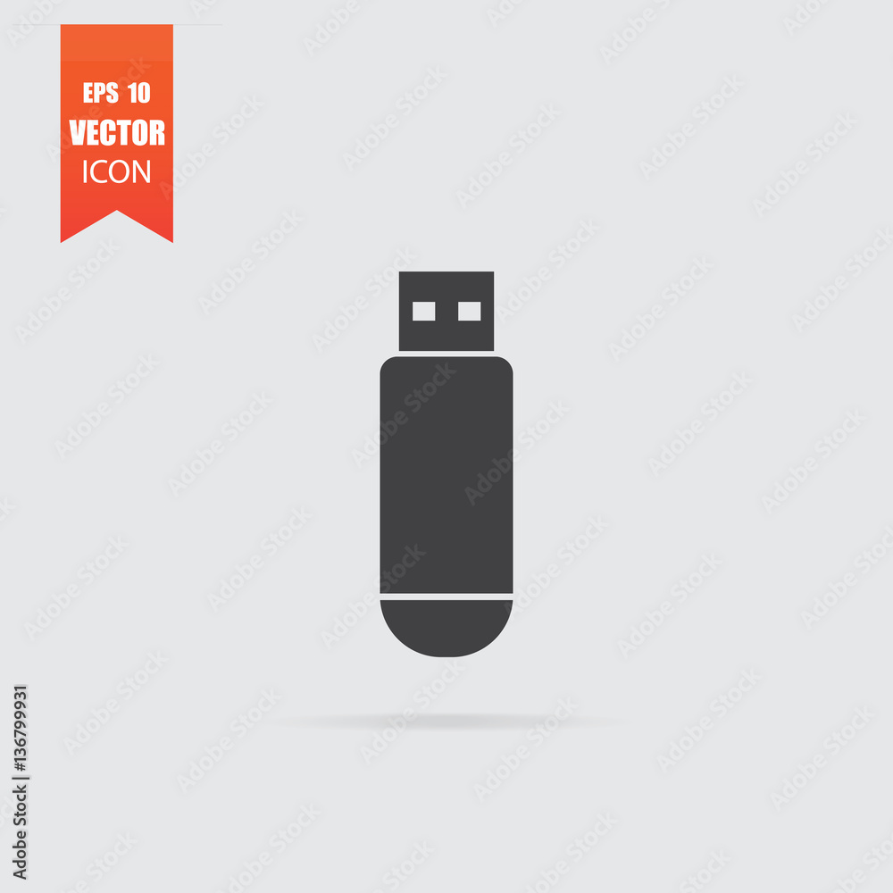 USB flash icon in flat style isolated on grey background. USB flash icon in flat style isolated on grey background.