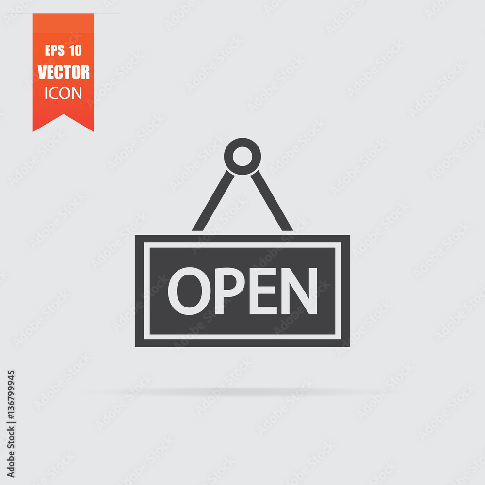 Open icon in flat style isolated on grey background. Open icon in flat style isolated on grey background.