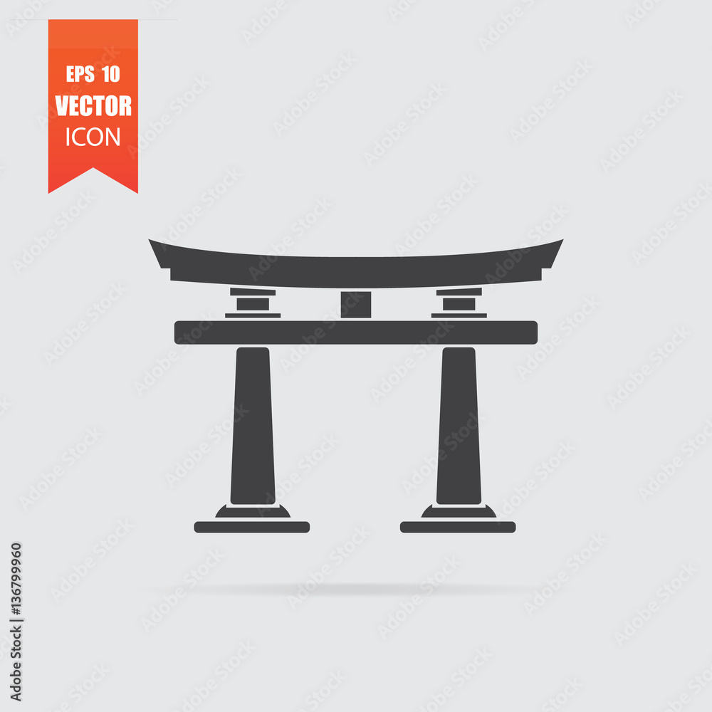 Torii gate icon in flat style isolated on grey background. Torii gate icon in flat style isolated on grey background.