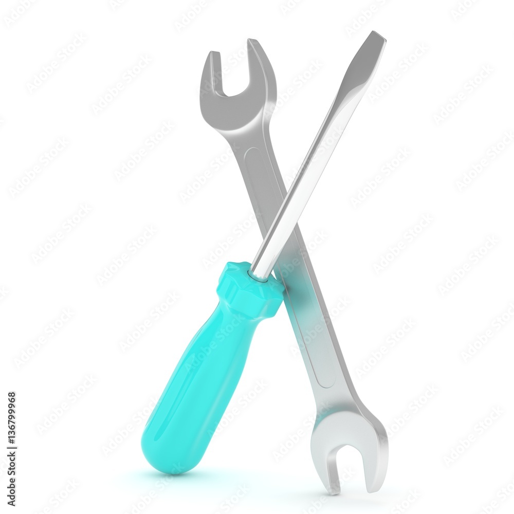 3D Illustration Wrench and screwdriver, service concept 3D Illustration Wrench and screwdriver, service concept