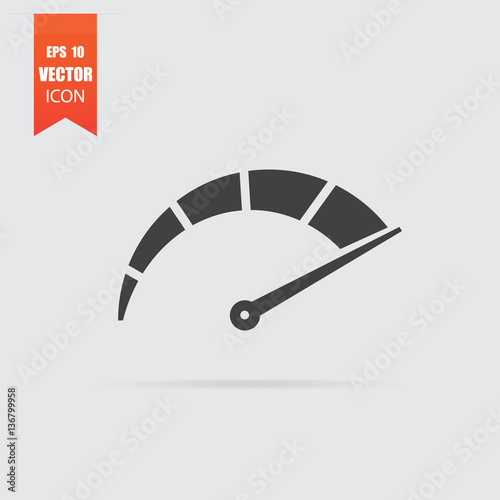 Speedometer icon in flat style isolated on grey background. photo