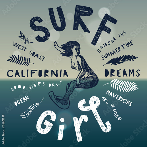 surf girl vintage ocean print