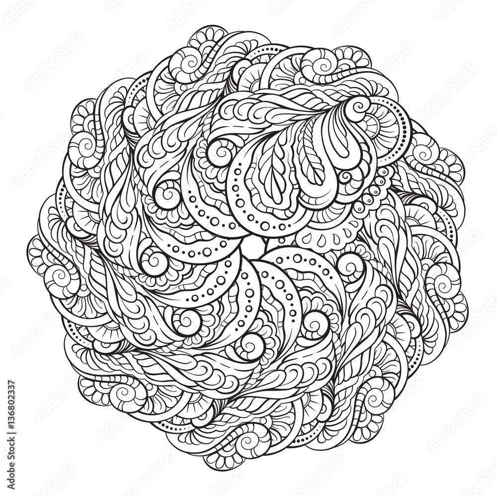 Abstract black and white mandala pattern on a white background