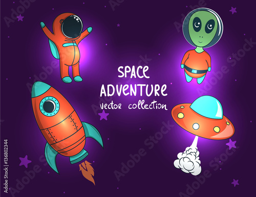 collection of space objects and characters.