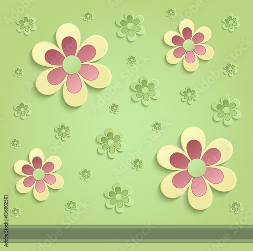 Flowers Spring paper 3D green color vector photo