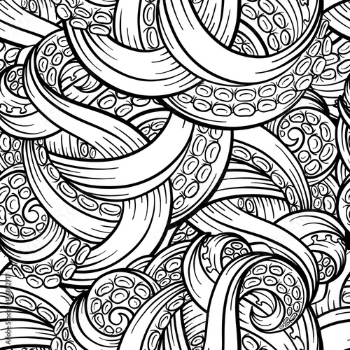 Vector black and white tentacles seamless pattern
