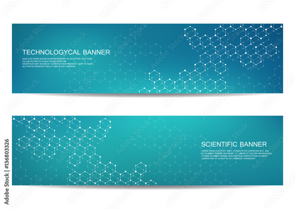 Set of modern scientific banners. Molecule structure DNA and neurons. Abstract background. Medicine, science, technology, business, website templates. Scalable vector graphics. Set of modern scientific banners. Molecule structure DNA and neurons. Abstract background. Medicine, science, technology, business, website templates. Scalable vector graphics.