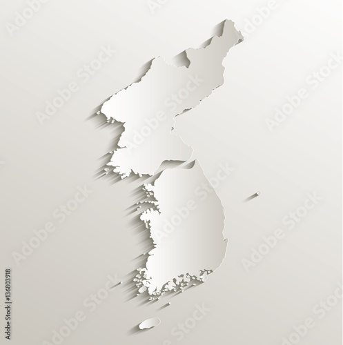 Korea map south north separate card paper 3D natural vector