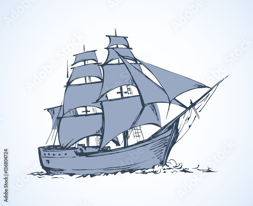 Sailing vessel. Vector drawing