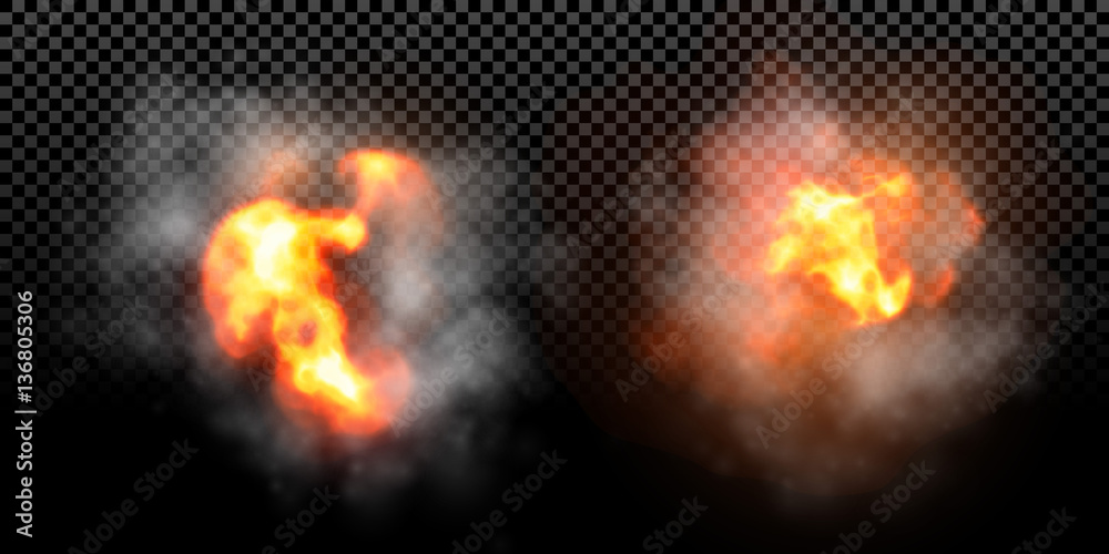 Vector fire flame explosion effect on black background