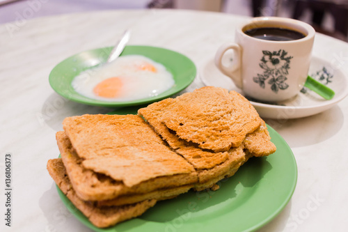 Traditional Singapore Breakfast called Kaya Toast, Crispy Bread