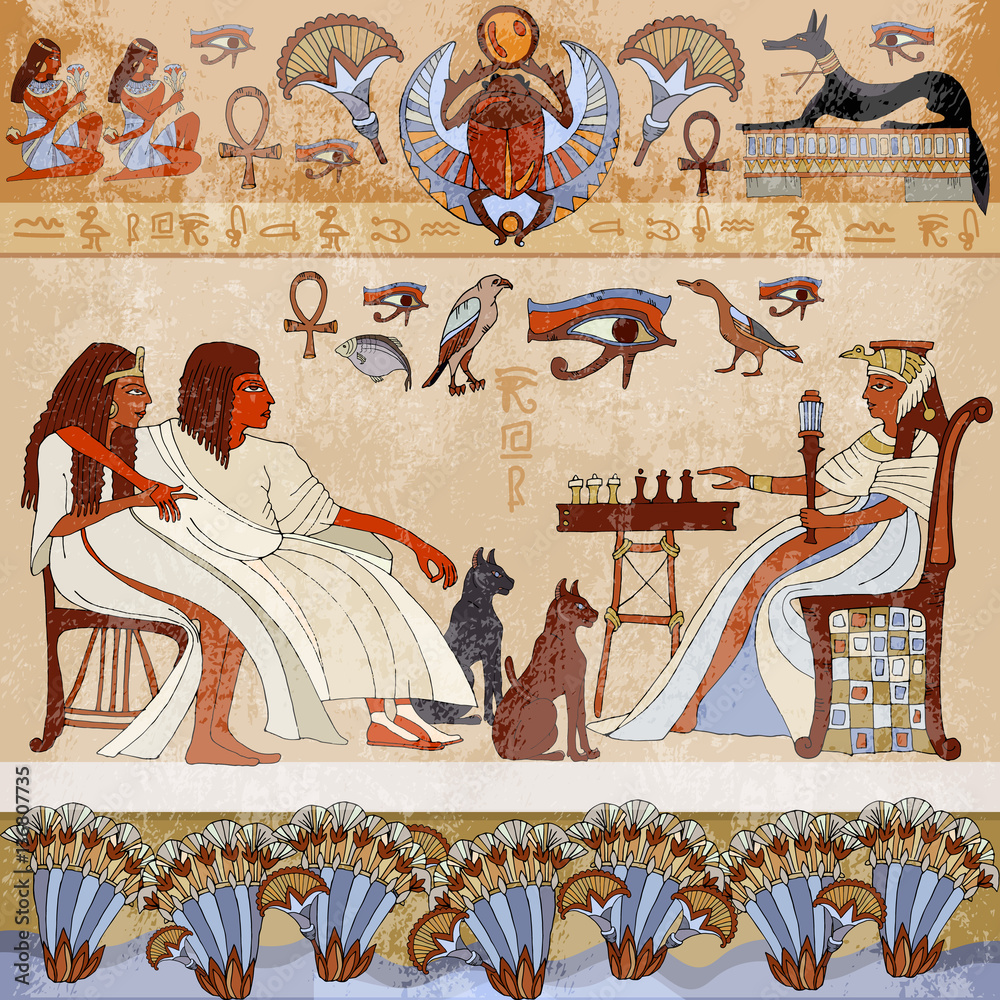 Murals ancient Egypt.scene. Egyptian gods and pharaohs Stock Vector ...