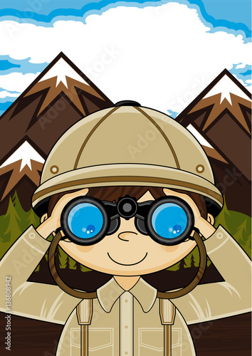 Cute Cartoon Safari Boy Explorer with Binoculars