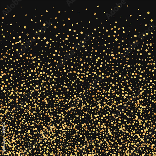 Gold confetti. Bottom gradient on black background. Vector illustration.