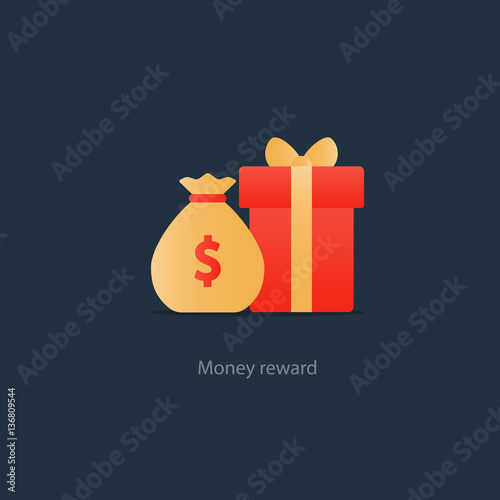 Red gift box and money bag, reward concept, bonus points