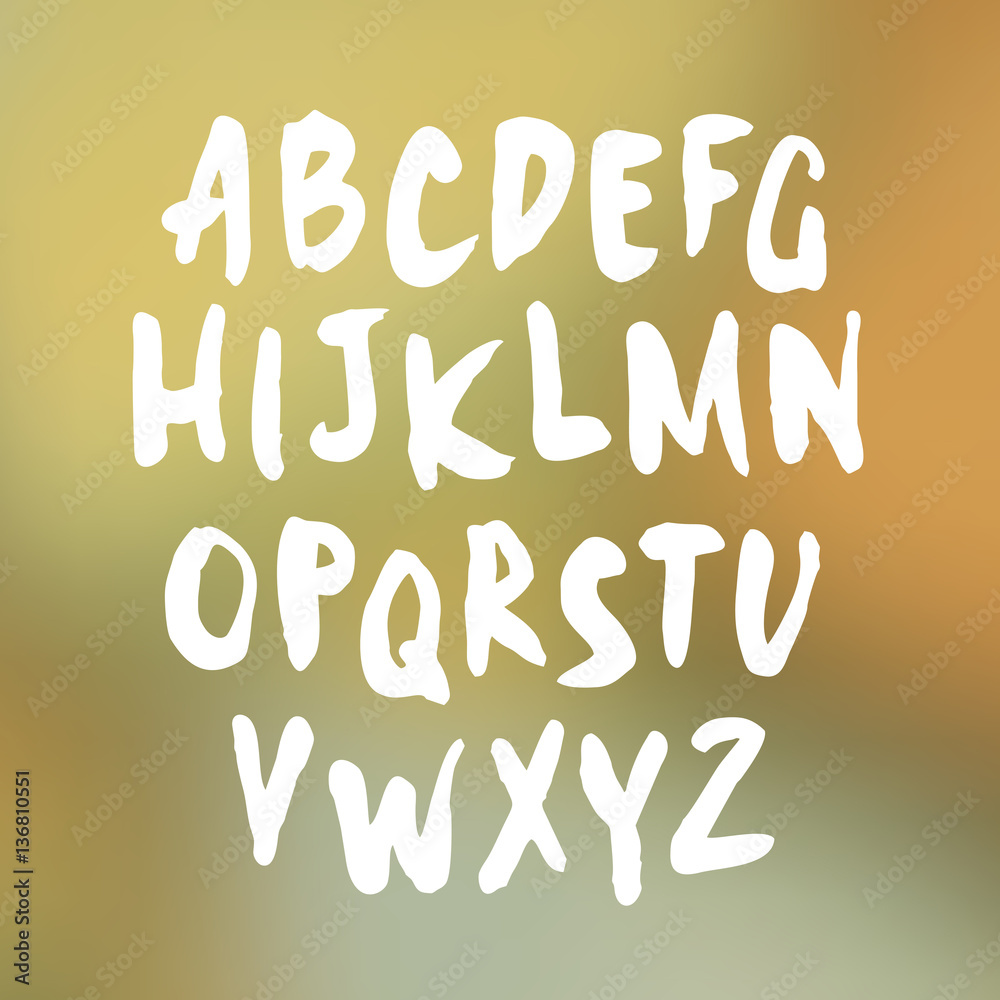 Vector handwritten alphabet. Uppercase letters on blurred background