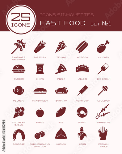 Silhouettes of icons with fast food set №1