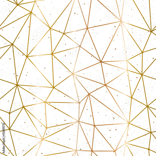 Geometric polygonal background. Golden pattern and splash on a white background. Vector illustration.