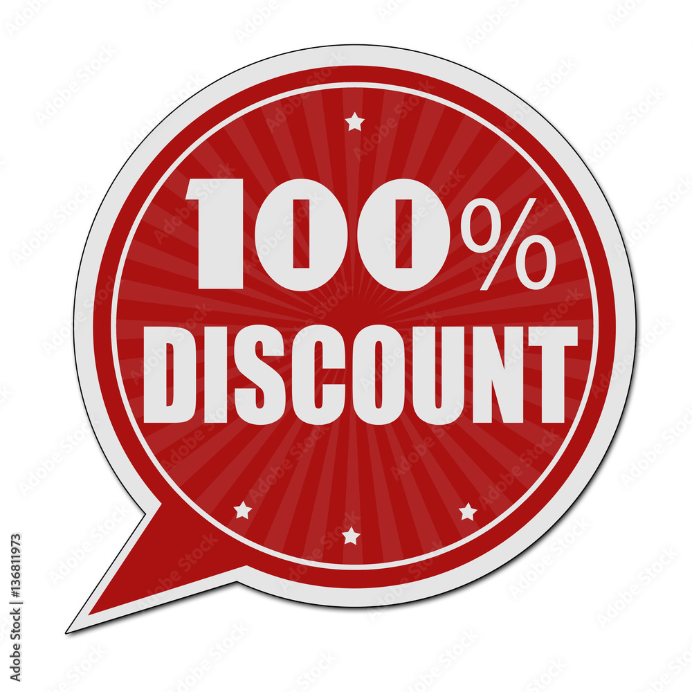 100% discount red speech bubble label or sign 100% discount red speech bubble label or sign