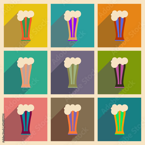 Concept of flat icons with long shadow glass of beer