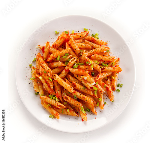 Pasta with pesto sauce and vegetables 