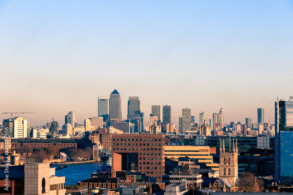 Sunset Over Financial District Cityscape of London
